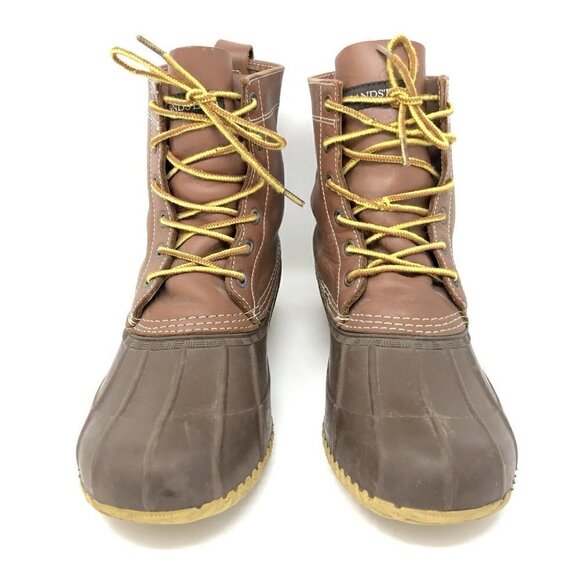 Lands End Brown Leather Rubber Rain Boots 10 - Picture 2 of 8